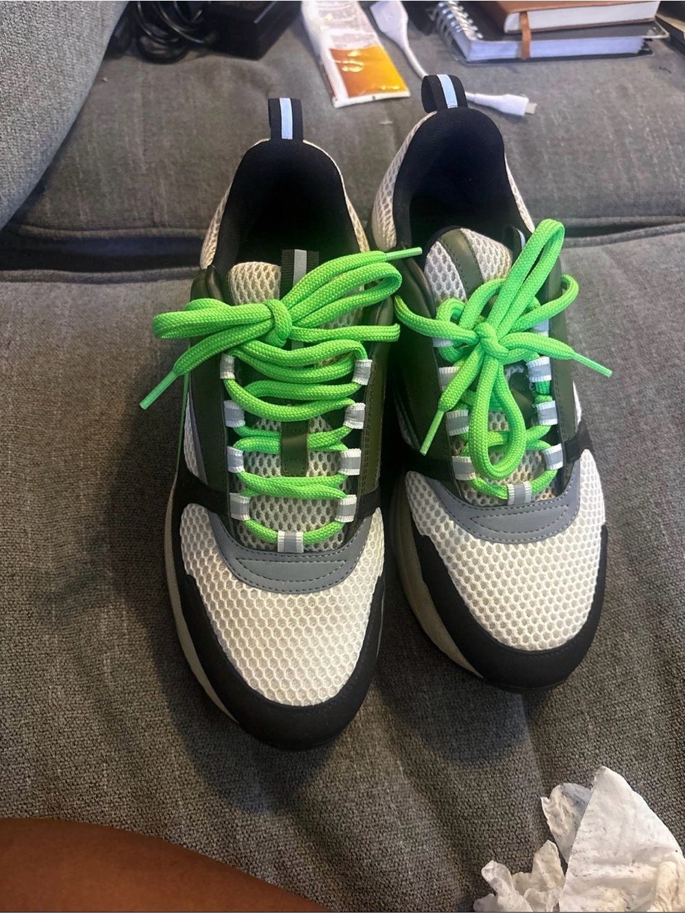 Dior Men's Athletic Sneakers in White, Gray, Black & Neon Green